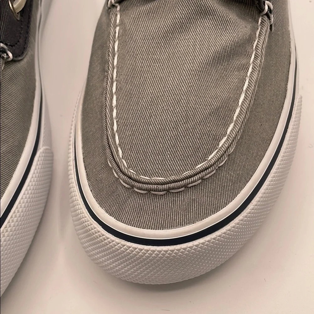 Sperry Top Sider Bahama Men's Grey Canvas Boat Shoes Moccasins Tie Size 10 EUC